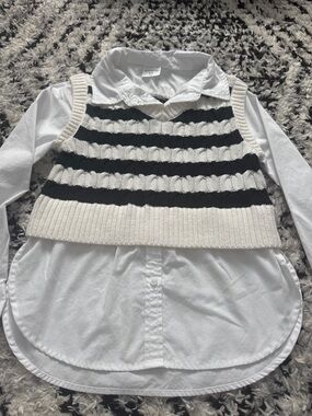 abercrombie kids Black and White Striped Knit Vest with White Collared Shirt